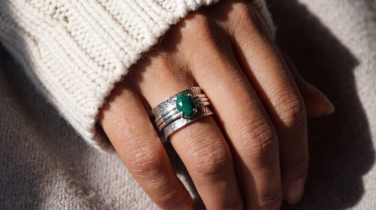The oxidised band and polished turning bands, worn