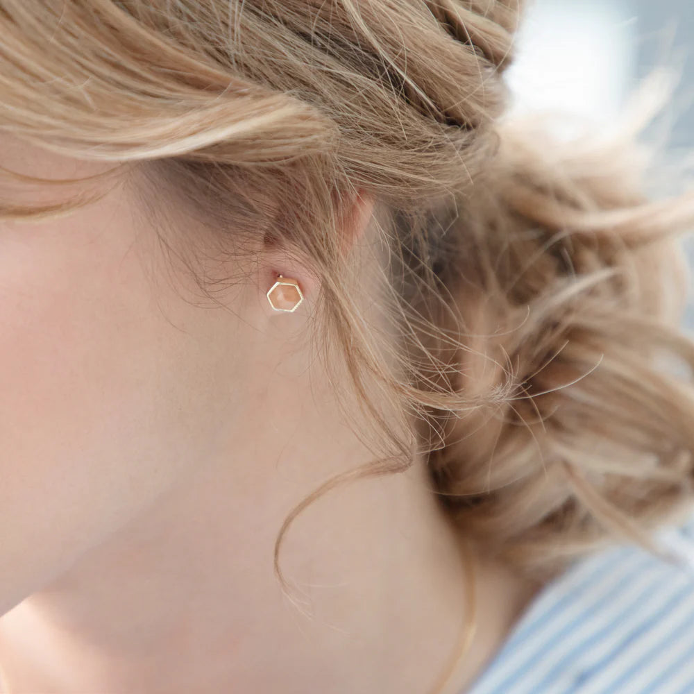 Hexagon Rose Quartz Studs