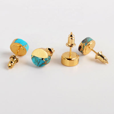 Turquoise Gold Circle Studs.
