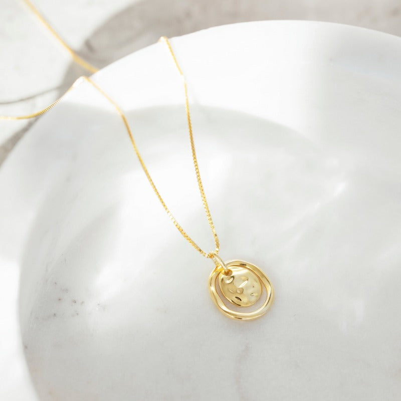 Dual Circle Infinity Gold Plated Sterling Silver Pendant Necklace.