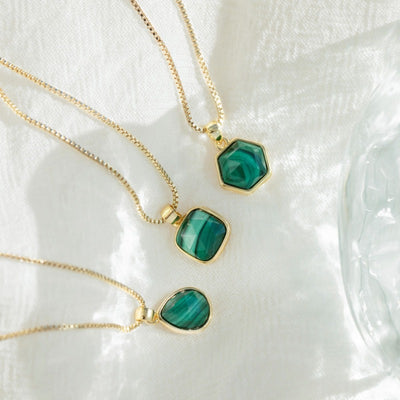 Compassion Necklace Malachite 18ct Gold Plated.