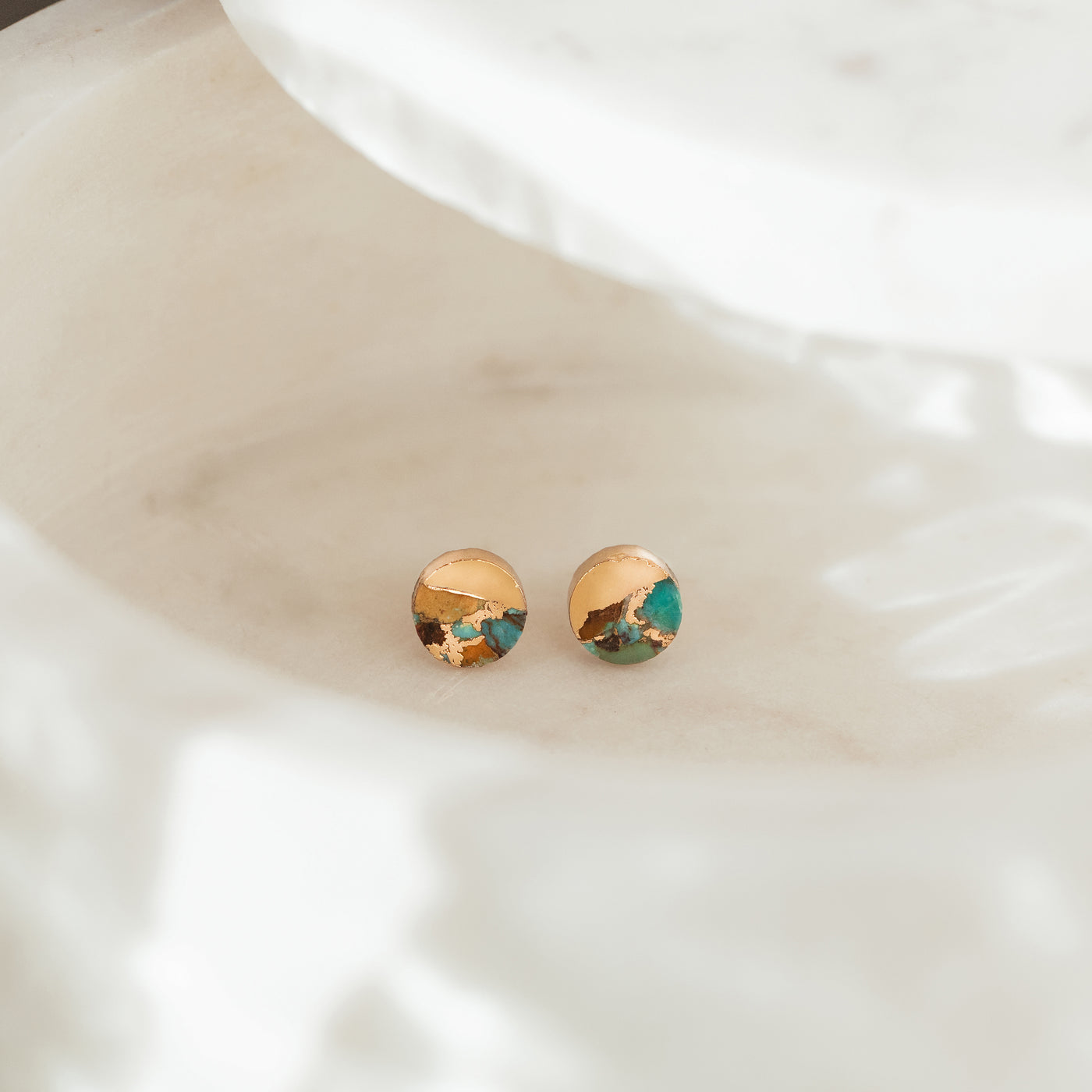 Turquoise Gold Circle Studs.