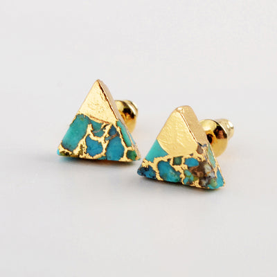 Turquoise Gold Triangle Studs.