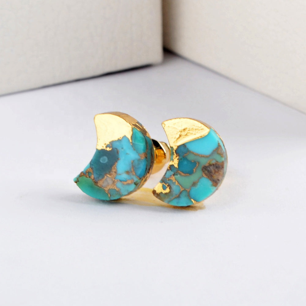 Turquoise Gold Moon Studs.