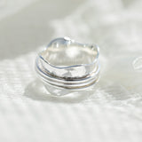 Close view of three plain bands turning on the Strength ring